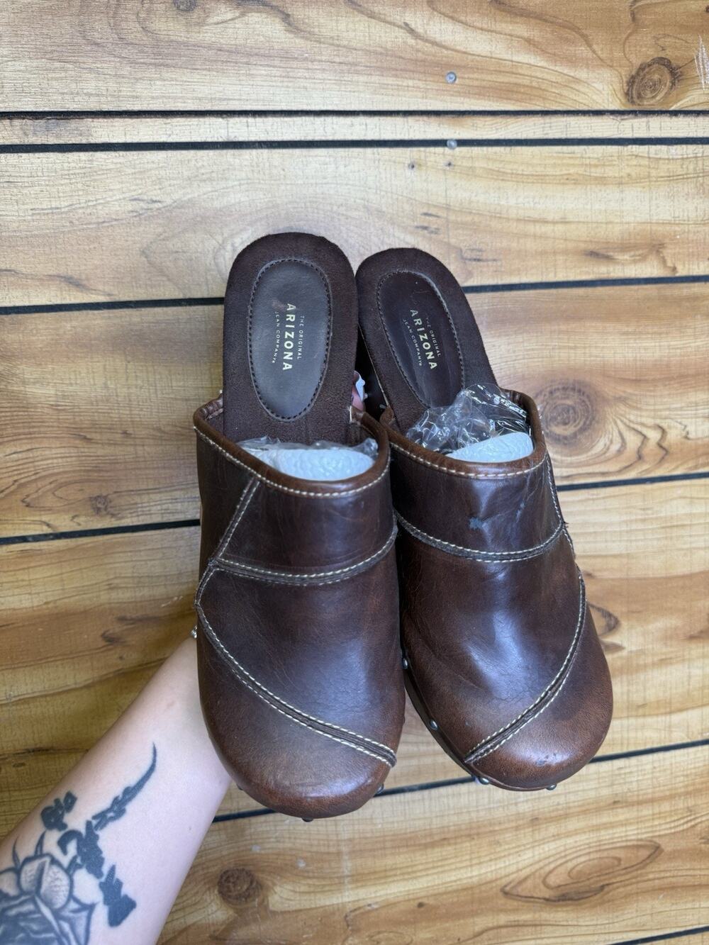 Y2K Arizona Women’s Brown Clogs Size 10 Chunky Platform Slip On Vintage 90s
